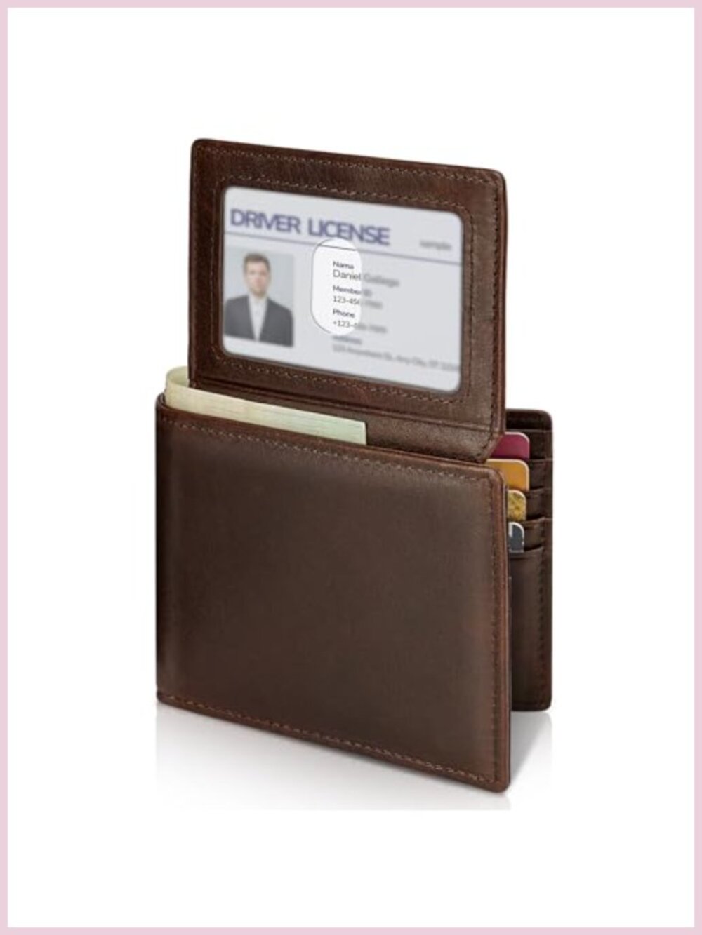 Mens Bifold Genuine Leather RFID Blocking Wallet 11 Card Slots 2 ID Windows